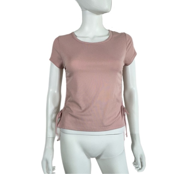 Wild Fable Dusty Rose Ribbed Side Drawstring Short Sleeve Tee - Picture 1 of 7